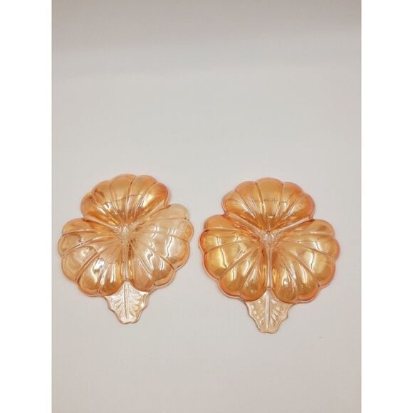 Jeannette Glass Marigold Iridescent Carnival Glass Doric Clover Leaf Candy Dish - Picture 3 of 8